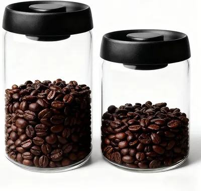 Zdjęcie produktu dla Pojemniki na kawę z pokrywką próżniową: 2 sztuki szczelnych pojemników na kawę, o pojemności 1200 ml i 1800 ml, do przechowywania ziaren kawy, pojemniki na ziarna kawy