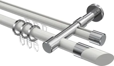 Produktbild von Interdeco Rundrohr-Innenlaufstange / Gardinenstange (Kombination) Weiß / Chrom, Typ Prestige Verano (Schräge Bicolor), 20 mm Ø 2-läufig, 160 cm