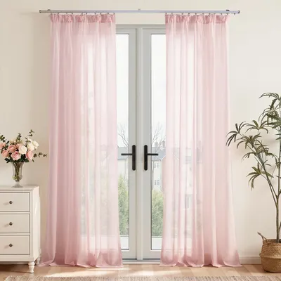 Immagine prodotto di Tende con passamaneria - Soggiorno - Rosa - Tulle - Tende per finestre - Set da 2 - Stile rustico - Trasparenti - Cameretta - Camera da letto