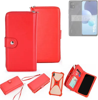 Produktbild von K-S-Trade 2in1 Schutzhülle Portemonnee Handyhülle mit Bumper kompatibel mit TCL 406 Hülle Case Etui Geldbörse Smartphone rot (1x)