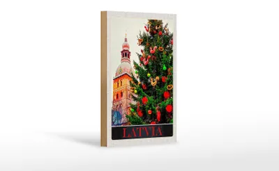 Produktbild von Holzschild Reise 12x18 cm Lettland Europa Weihnachten Winter