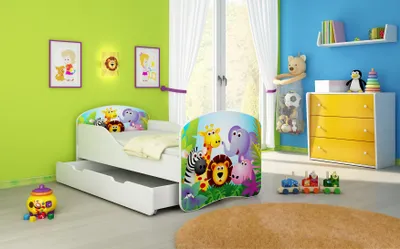 Produktbild von ACMA I Jugendbett Kinderbett Junior-Bett Komplett-Set mit Matratze Lattenrost Weiß 01 Zoo 140x70 + Bettkasten