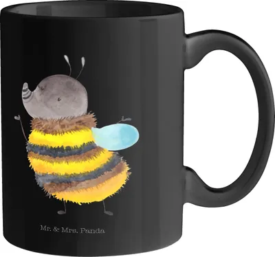 Produktbild von Mr. & Mrs. Panda Kaffeetasse Hummel flauschig - Schwarz - Geschenk, kaffeebecher bedruckt, Pott, Natur, Blume, schöne tasse, Keramikbecher, Lustige Sprüche, Biene