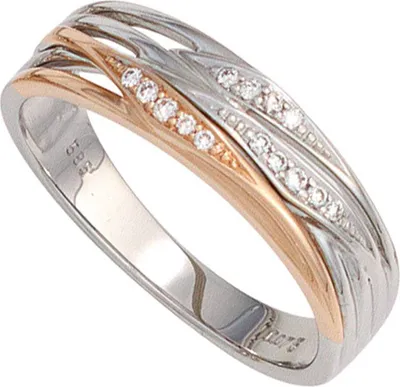 Produktbild von JOBO Damen Ring 585 Gold Weißgold Rotgold kombiniert 14 Diamanten Brillanten Goldring Größe 52