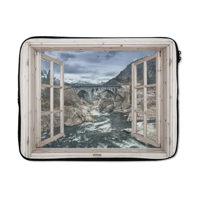 Produktbild von MuchoWow® Laptop Hülle 17 Zoll Laptoptasche Aussicht - Brücke - Wasser - Zipper - Schutzabdeckung