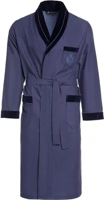 Produktbild von LEVERIE edler und hochwertiger Morgenmantel für Herren mit elegantem Muster, Indigo mit Emblem, Gr. 4XL