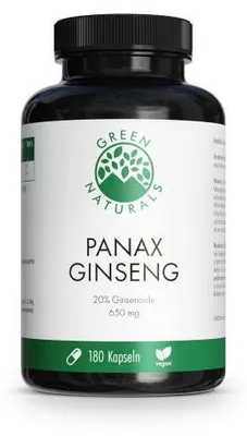 Image de Green Naturals Panax ginseng hautement dosé, végétalien, 180 gélules