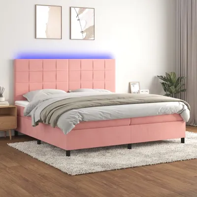 Produktbild von The Living Store Boxspringbett mit Matratze & LED Rosa 200x200 cm Samt