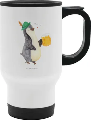 Produktbild von Mr. & Mrs. Panda Thermobecher Pinguin Bier - Weiß - Geschenk, Auslaufsicher, , To-Go-Becher, Beschwippst, Pinguine, Kaffeebecher To Go, thermosbecher
