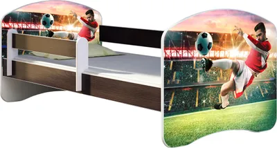 Image de ACMA lit d'adolescent lit d'enfant lit junior set complet avec matelas sommier à lattes et protection contre les chutes wengé 37 footballeur 2 140x70
