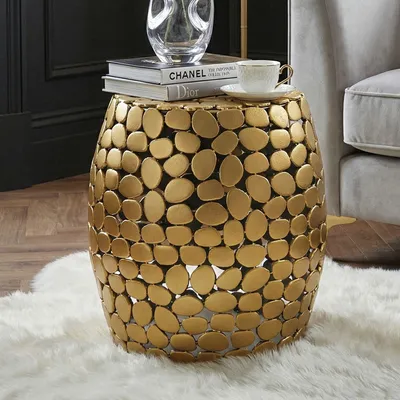 Immagine prodotto di WOHNLING Tavolino rotondo da 40 cm in alluminio dorato – Tavolino da salotto in alluminio – Tavolino da salotto piccolo in metallo – Tavolino decorativo da salotto fatto a mano