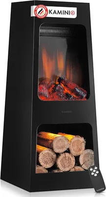 Produktbild von Elektrischer Gartenkamin Kai - Elektro Terrassenofen mit Heizung, 3D-Flammeneffekt, Holzfach, LED-Ambientelicht, Fernbedienung (Large)