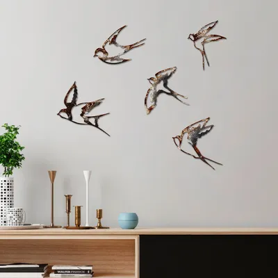 Obrázek produktu pro Wallity, Birds-2, Dekorativní kovový doplněk na zeď, Vícebarevný, 100 % KOV, 19 x 14 cm