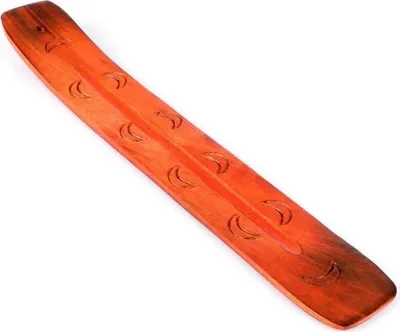 Produktbild von Exklusiver Räucherstäbchenhalter handgefertigt, orange aus Sheeshamholz zum Abbrennen von Räucherstäbchen, Länge ca. 26cm, Breite ca. 3,6cm