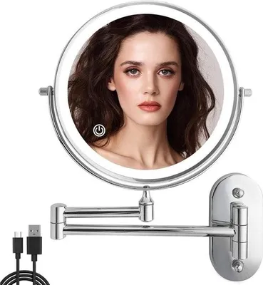 Produktbild von Kosmetikspiegel mit dimmbarer LED-Beleuchtung – 1-fache/10-fache Vergrößerung – USB-aufladbar – 360° drehbar – Wandmontage – Ideal für Bad, Spa und Hotel – Rasierspiegel (Wandmodell)