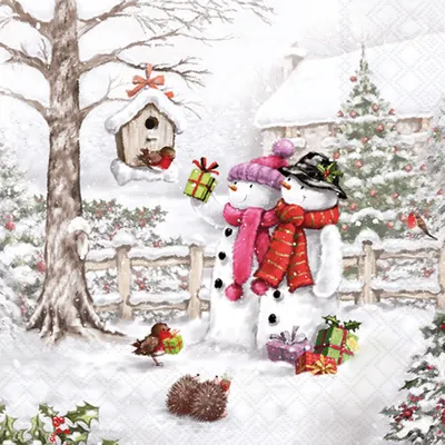 Produktbild von RP 20 Servietten Snowmen bringing Gift - Schneemänner bringen Geschenk 33x33cm