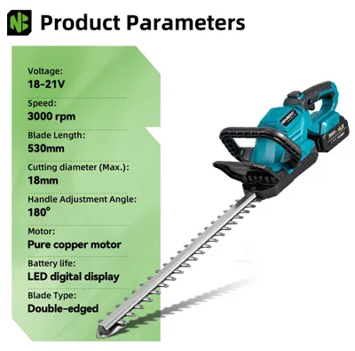 Image de Taille-haie électrique avec lame double de 530 mm et manche réglable