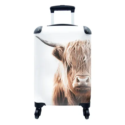 Produktbild von MuchoWow® Koffer Handgepäck Trolley Rollkoffer Kleine Reisekoffer mit 4 Rollen - Schottischer Highlander - Kuh - Weiß - Cabin Size < 55x40x23 cm & 55x40x20 cm - Fotokoffer - Kabinenkoffer - Boardgepäck - Reise-Box - Reisekoffer - Reisegepäck - Koffer mit Bild - Trolley für Kinder