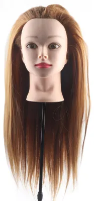 Obrázok produktu pre Hlava manekýna, hodvábne dlhé vlasy, zlatohnedé, na styling vlasov, učiteľov kozmetiky, stylistov, kaderníctva