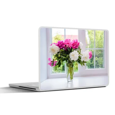 Produktbild von MuchoWow® Laptop Aufkleber Sticker Cover Blumen - Pfingstrosen - Vase 25x18 cm - Laptop-Deko