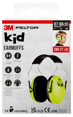 Zdjęcie produktu dla nauszniki 3M™ PELTOR™ dla dzieci - Wartość SNR 27 dB - Słuchawki przeciwhałasowe - Neonowa zieleń