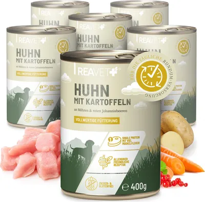Produktbild von Hundenassfutter - Huhn mit Naturreis an Möhren & roten Johannisbeeren | 6 x 400g