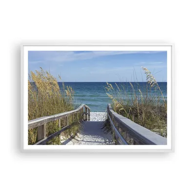 Produktbild von Gerahmtes Poster - Weißer Rahmen - Strand Düne Strecke - 100x70 cm - Wand Bild - Wanddeko - Wandbilder - Kunstposter - Wandposter - Bilderrahmen - Bilder - Kunstdruck - Wandbild - P2WAA100x70-4180