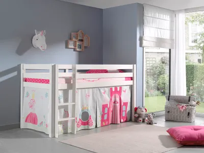 Image de Vipack lit de jeu Pino, surface de couchage 90x200 cm avec set textile rideau "Princes