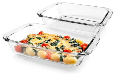 Productafbeelding van GOURMETmaxx Glazen ovenschalen, 800 ml, transparant, rechthoekig, set van 2, geschikt voor heteluchtfriteuses