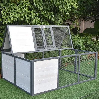 Produktbild von Außengehege grau faltbar Auslauf Kleintiere Kaninchen Meerschweinchen Hasenstall