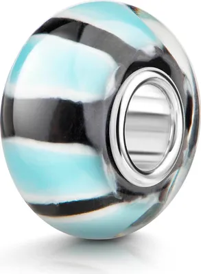 Produktbild von MATERIA by Matthias Wagner Glas Bead Streifen hellblau schwarz weiß - Glasperle Anhänger gestreift für Beads Armband 577
