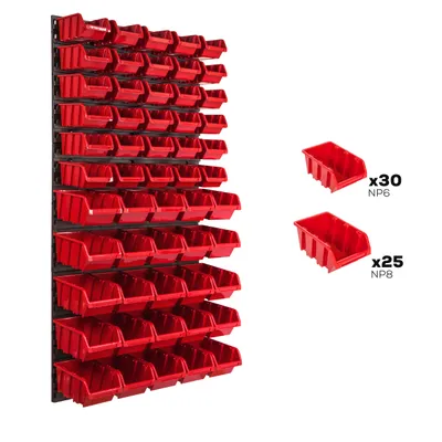 Produktbild von Lagersystem Wandregal 578 x 1170 mm | 55 stck. Box | Stapelboxen Schüttenregal Sichtlagerkästen | Extra Starke Wandplatten | Regal Erweiterbar | Werkstattregal Lagerregal Werkstattwandregal Steckregal