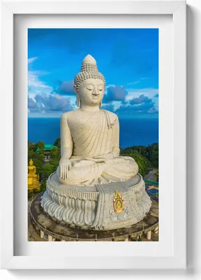 Produktbild von Buddha Phuket Thailand– Wandbild mit Rahmen – Gerahmtes Bild  – Wanddekoration – 20x30 cm – Weiß