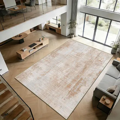 Obrázok produktu pre Veľký koberec do obývačky, 200x300 cm, svetlohnedý, piesková farba, krátky vlas, umývateľný, abstraktný vzor