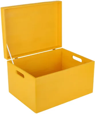 Obrázok produktu pre Creative Deco Žltá drevená škatuľa s vekom | 40 x 30 x 24 cm (+/- 1 cm) | Pamäťová schránka Detská veľká škatuľa Drevená škatuľa s vekom a držadlami | Ideálna na dokumenty Cennosti Hračky a nástroje