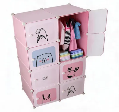 Productafbeelding van Kinderschuifdeurkast - 8 vakken - Kunststof - Deuren - Kledingstang - Hoekdesign - Roze