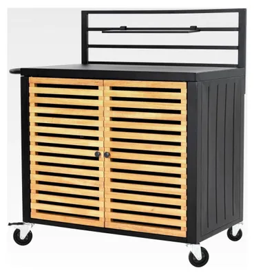 Produktbild von Servierwagen Ateo für den Außenbereich, Aluminium/Stahl/Eukalyptus Holz, 114 x 60 x 123 cm, schwarz