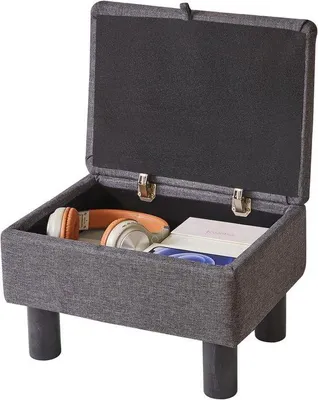Image de Petit tabouret en cuir avec rangement - repose-pieds - gris foncé