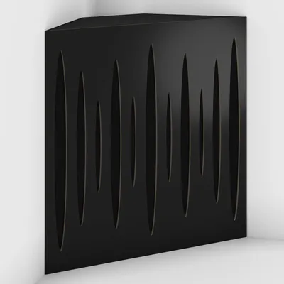 Produktbild von 2er-Pack – Akustik-Bassfalle "Pulse-F" mit Samtstoff zur Montage in der Ecke unter der Decke |50x50x15cm|Behandlungen | [PULSE-15 Schwarz|Schwarz]