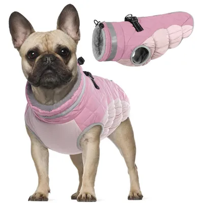 Immagine prodotto di Cappotto per cani, inverno, rosa, taglia S, impermeabile, caldo, con colletto in pile, riflettente