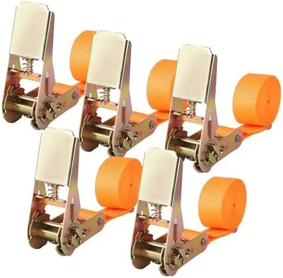 Produktbild von 5 Stück Spanngurte mit Ratsche, Zurrgurt, Orange Spanngurte 25mmx2m mit 800kg Tragkraft Verstellbarer Ratschengurt Set,Für Fahrräder,Trolleys,Motorrad Gepäck,nach DIN EN 12195-2 (Orange, 25mmx2m)
