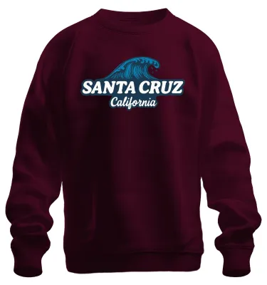 Zdjęcie produktu dla Santa Cruz California Surfen Welle Strand Küste Surfer Vintage Uni Bluza Pullover, bordowy, L