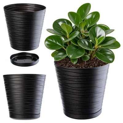 Obrázek produktu pro KADAX květináč s podšálkem "Greve", květináč, plastový květináč, květináč, kulatý, 17 cm, černý