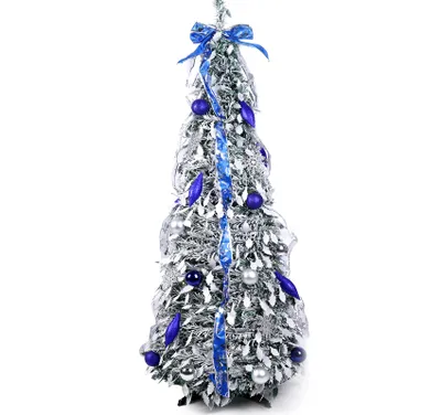 Produktbild von 150 cm Pop-Up Weihnachtsbaum, Faltbarer Weihnachtsbaum Geschmückt mit Baumschmuck, Ø ca. 50cm für Wohnung, Zuhause Büro Weihnachtsdeko