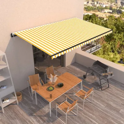 Produktbild von The Living Store Markise Automatisch Einziehbar 500x350 cm Gelb und Weiß
