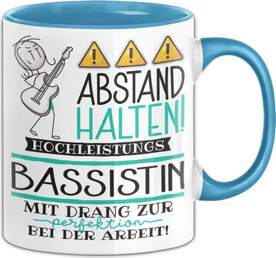 Produktbild von Bassistin Tasse Geschenk Lustig Abstand Halten Hochleistungs-Bassistin Mit Drang Zur Perfektion Bei Der Arbeit (Blau)