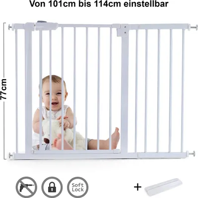 Produktbild von Absperrgitter Treppenschutzgitter Metall weiß + Rampe 77cm hoch 101-114cm