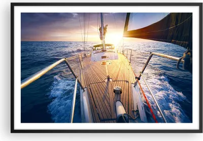 Produktbild von Gerahmtes Poster - Schwarzer Rahmen - Segelboot Meer - 91,5x61 cm - Wand Bild - Wanddeko - Wandbilder - Kunstposter - Wandposter - Bilderrahmen - Bilder - Kunstdruck - Wandbild - P2BAA91x61-4076