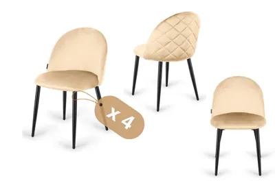 Produktbild von 4er Set Esszimmerstühle "Gloria" Samt Creme | Polsterstühle aus Velours | Moderne Küchenstühle & Wohnzimmerstühle