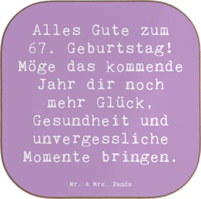 Produktbild von Mr. & Mrs. Panda Untersetzer für Gläser Spruch 67. Geburtstag - Lavendeltraum - Geschenk, Tischuntersetzer, Happy Birthday, gläseruntersetzer, Tassenuntersetzer, Glas